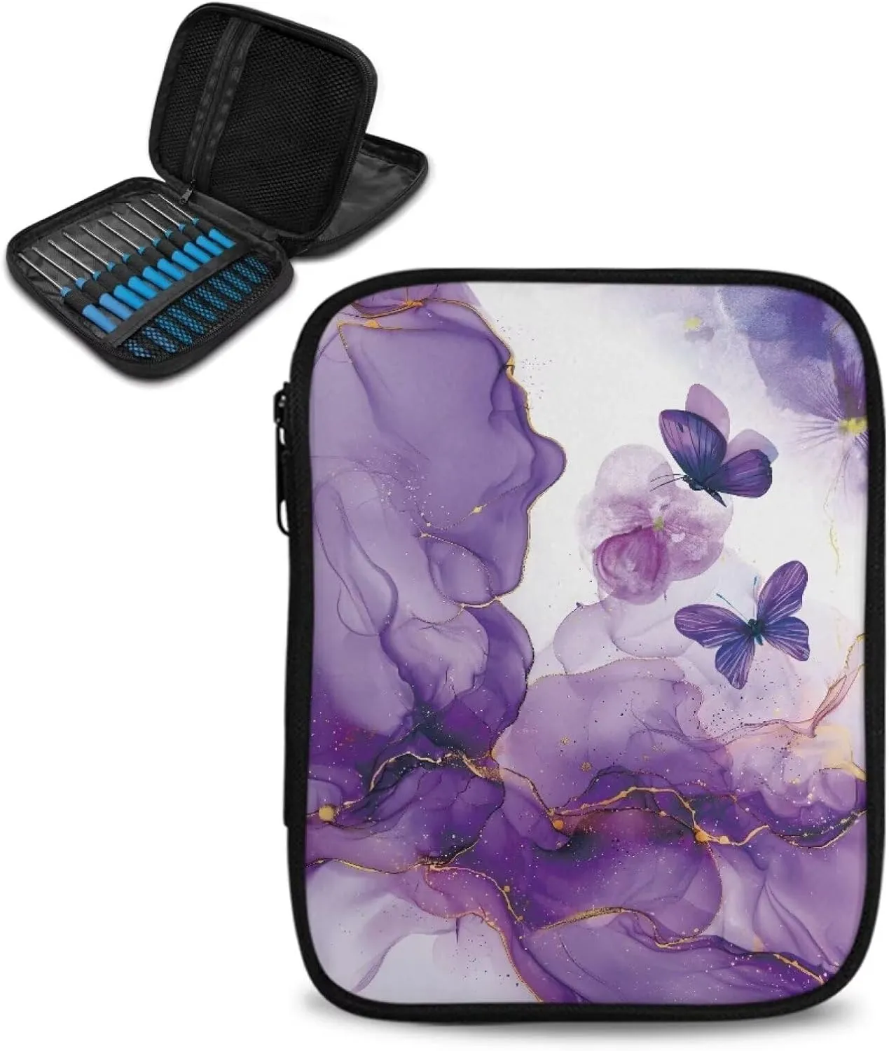 Vanideaoty Butterfly Crochet Hook Case Portable Marble Crochet Hook Organizer Without Hooks and Accessories Crochet Storage Organizer for Airports and Parks
