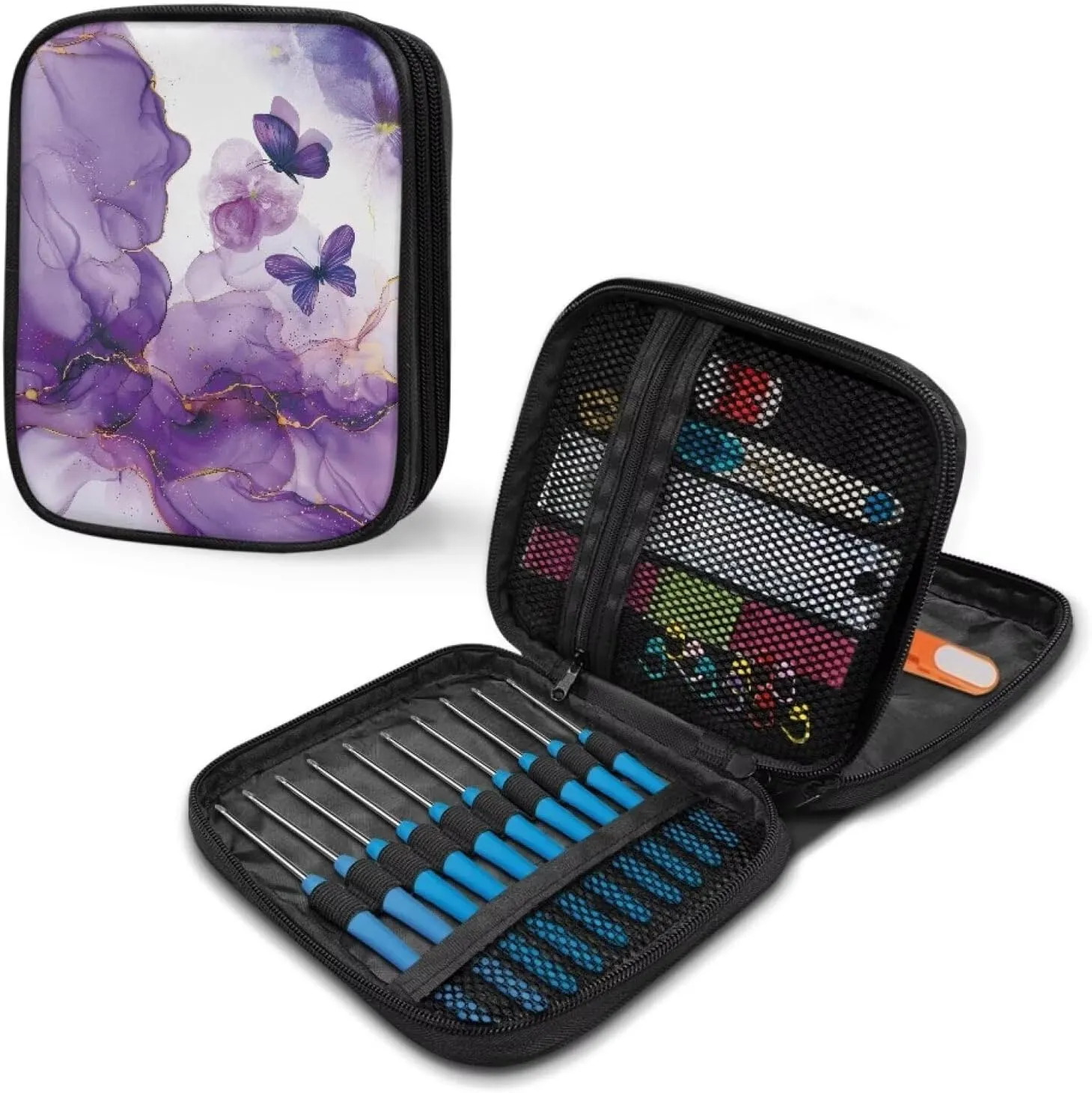 Vanideaoty Butterfly Crochet Hook Case Portable Marble Crochet Hook Organizer Without Hooks and Accessories Crochet Storage Organizer for Airports and Parks