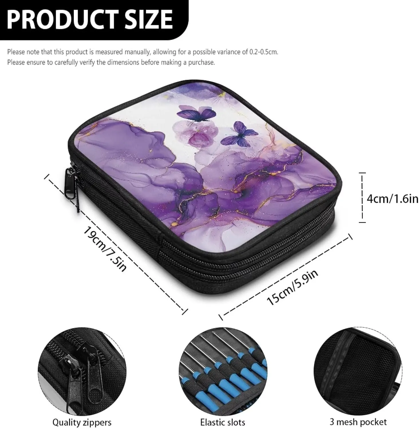 Vanideaoty Butterfly Crochet Hook Case Portable Marble Crochet Hook Organizer Without Hooks and Accessories Crochet Storage Organizer for Airports and Parks