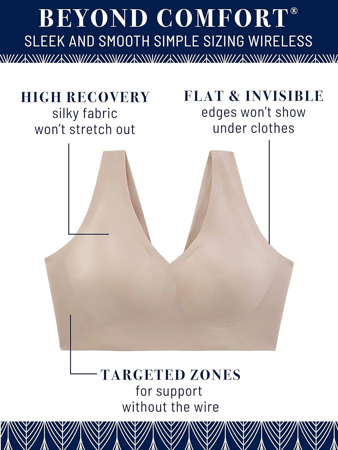 Vanity Fair Women's Beyond Comfort Sleek and Smooth Simple Sizing Wireless Bra