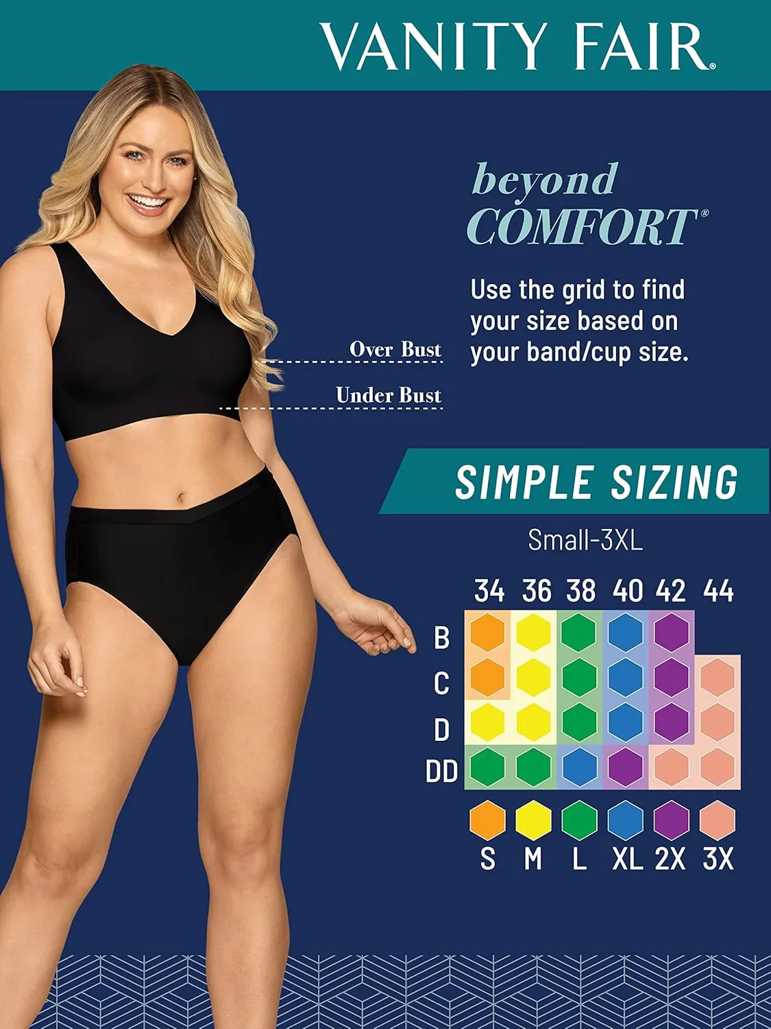 Vanity Fair Women's Beyond Comfort Sleek and Smooth Simple Sizing Wireless Bra