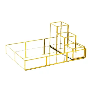 Vanity Tray with Mirror for Makeup and Hair Products Storage