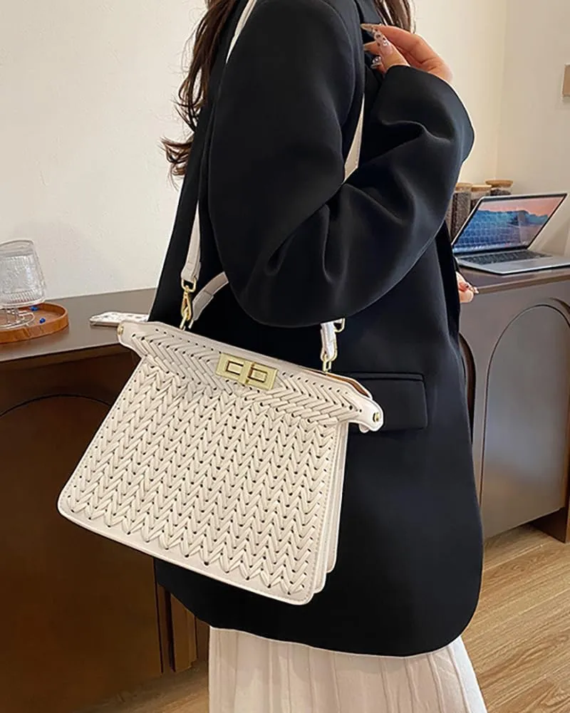 Vegan Leather Tote Bags for Women Woven Small Crossbody Shoulder Purse Trendy Top Handle Handbags Buckle Satchels