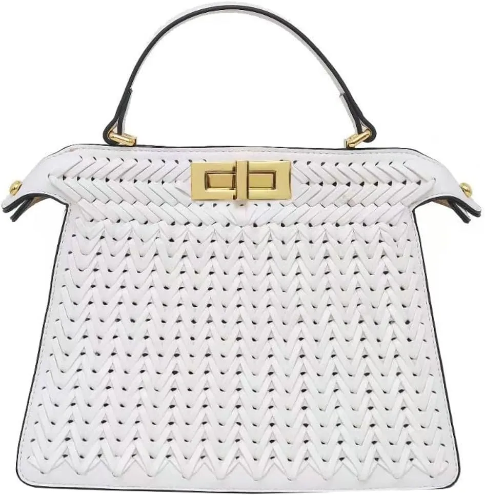 Vegan Leather Tote Bags for Women Woven Small Crossbody Shoulder Purse Trendy Top Handle Handbags Buckle Satchels