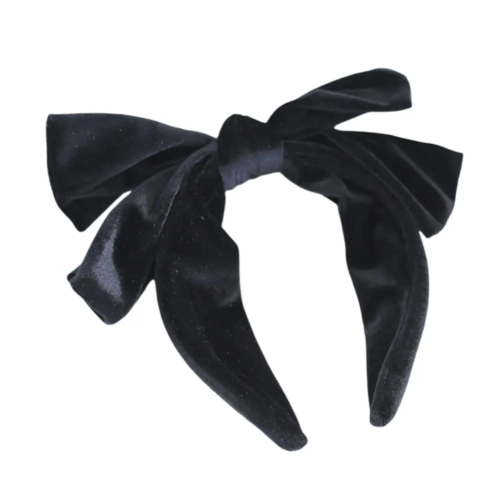 Velvet Bow Headband Women Vintage Style Big Bowknot Head Hoop Hair Accessories for Girls Prom Birthday Gifts (Black)