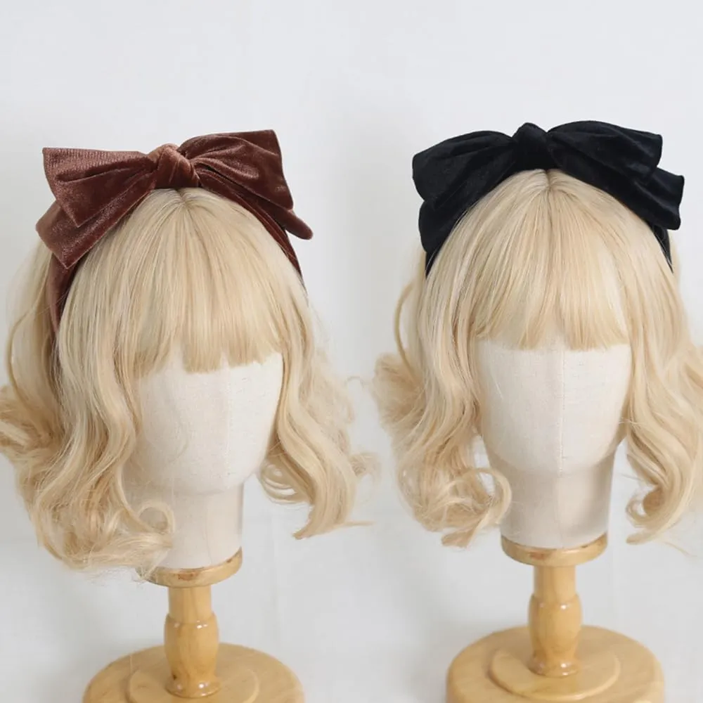 Velvet Bow Headband Women Vintage Style Big Bowknot Head Hoop Hair Accessories for Girls Prom Birthday Gifts (Black)