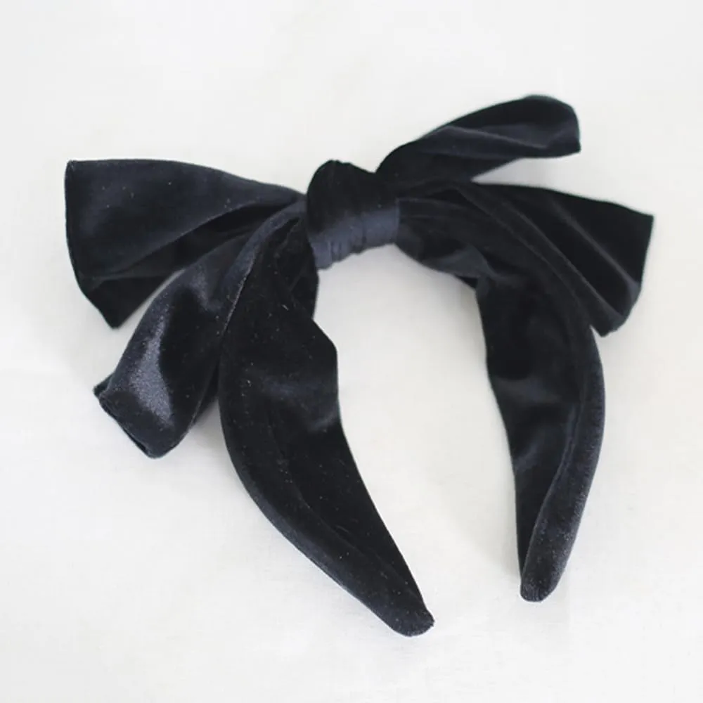 Velvet Bow Headband Women Vintage Style Big Bowknot Head Hoop Hair Accessories for Girls Prom Birthday Gifts (Black)