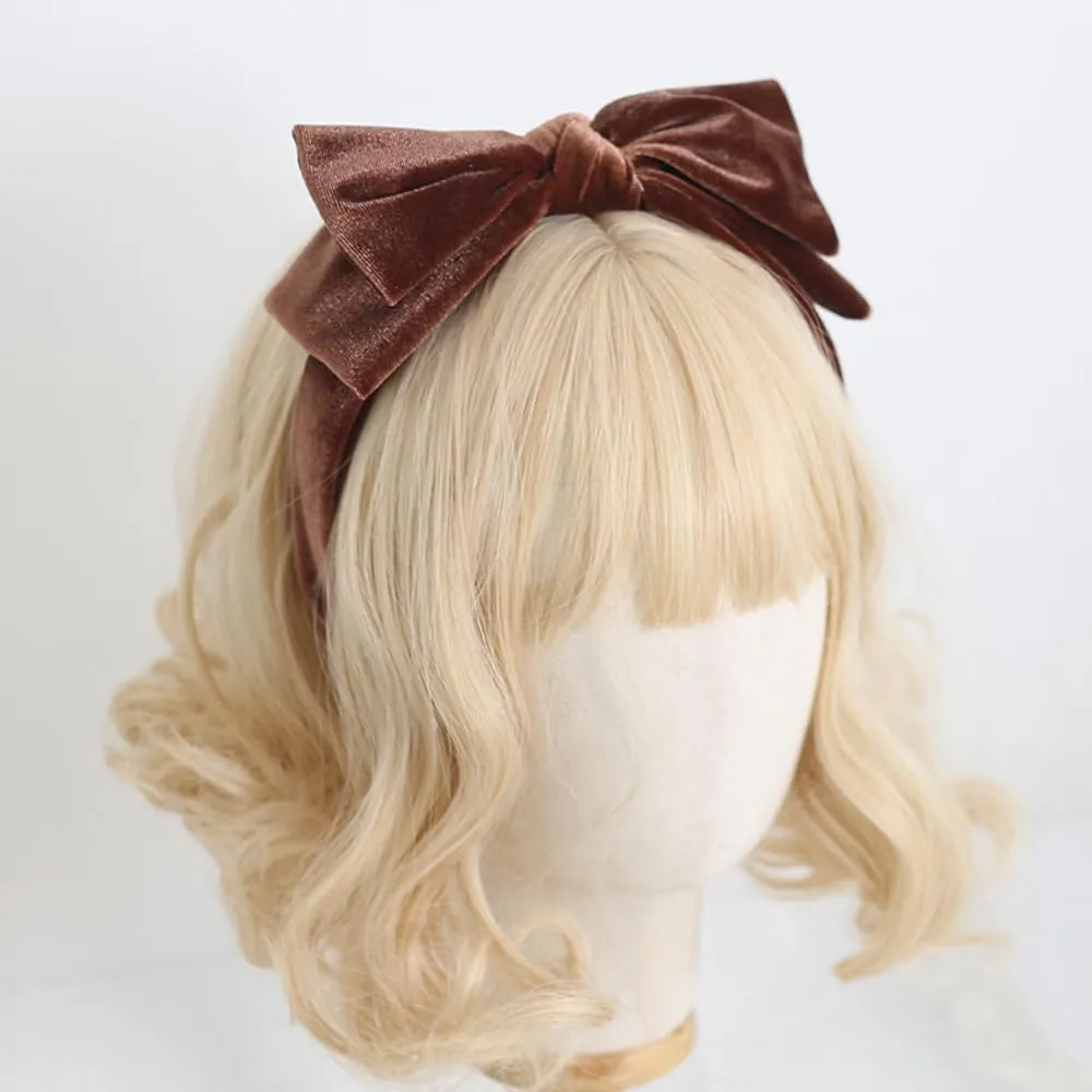Velvet Bow Headband Women Vintage Style Big Bowknot Head Hoop Hair Accessories for Girls Prom Birthday Gifts (Coffee)