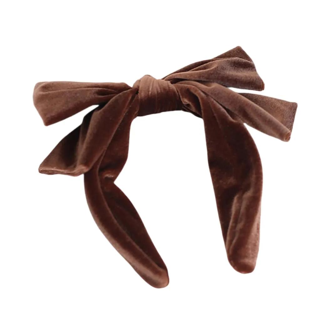 Velvet Bow Headband Women Vintage Style Big Bowknot Head Hoop Hair Accessories for Girls Prom Birthday Gifts (Coffee)
