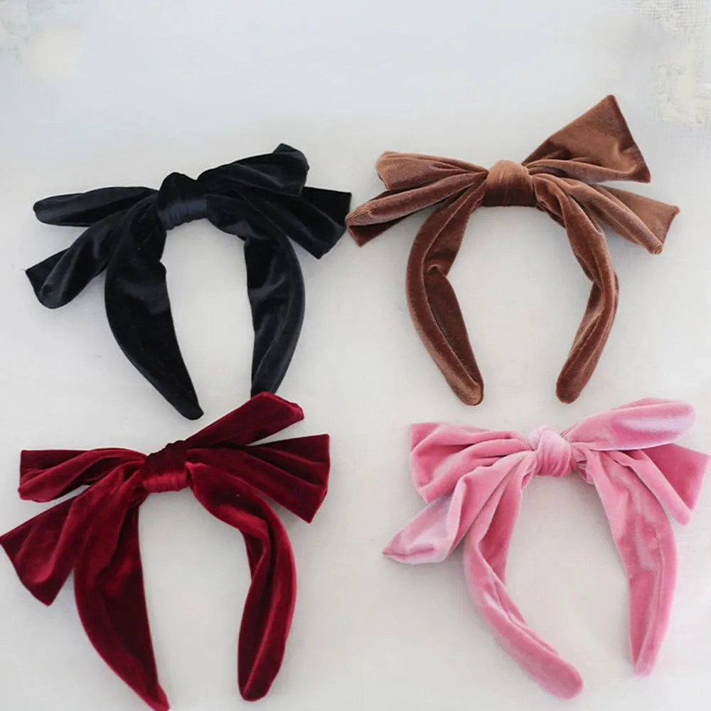 Velvet Bow Headband Women Vintage Style Big Bowknot Head Hoop Hair Accessories for Girls Prom Birthday Gifts (Coffee)