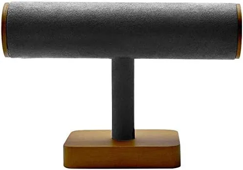 Velvet T-Bar Jewelry Display Stands Wooden Bracelet Chain Watch Jewelry Display Stand Holder Rack - Dark Grey