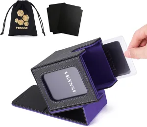 Venssu MTG Deck Box for Commander Card Display,2 windows Card Deck Case Fits 100 Double Sleeved Cards, TCG Storage Box with 2 Dividers,2 Toploaders and 1 Dice Pouch (Black and Purple)