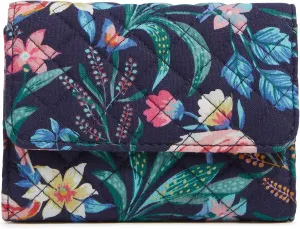 Vera Bradley Iconic RFID Riley Compact Wallet, Signature Cotton, Flamingo Garden