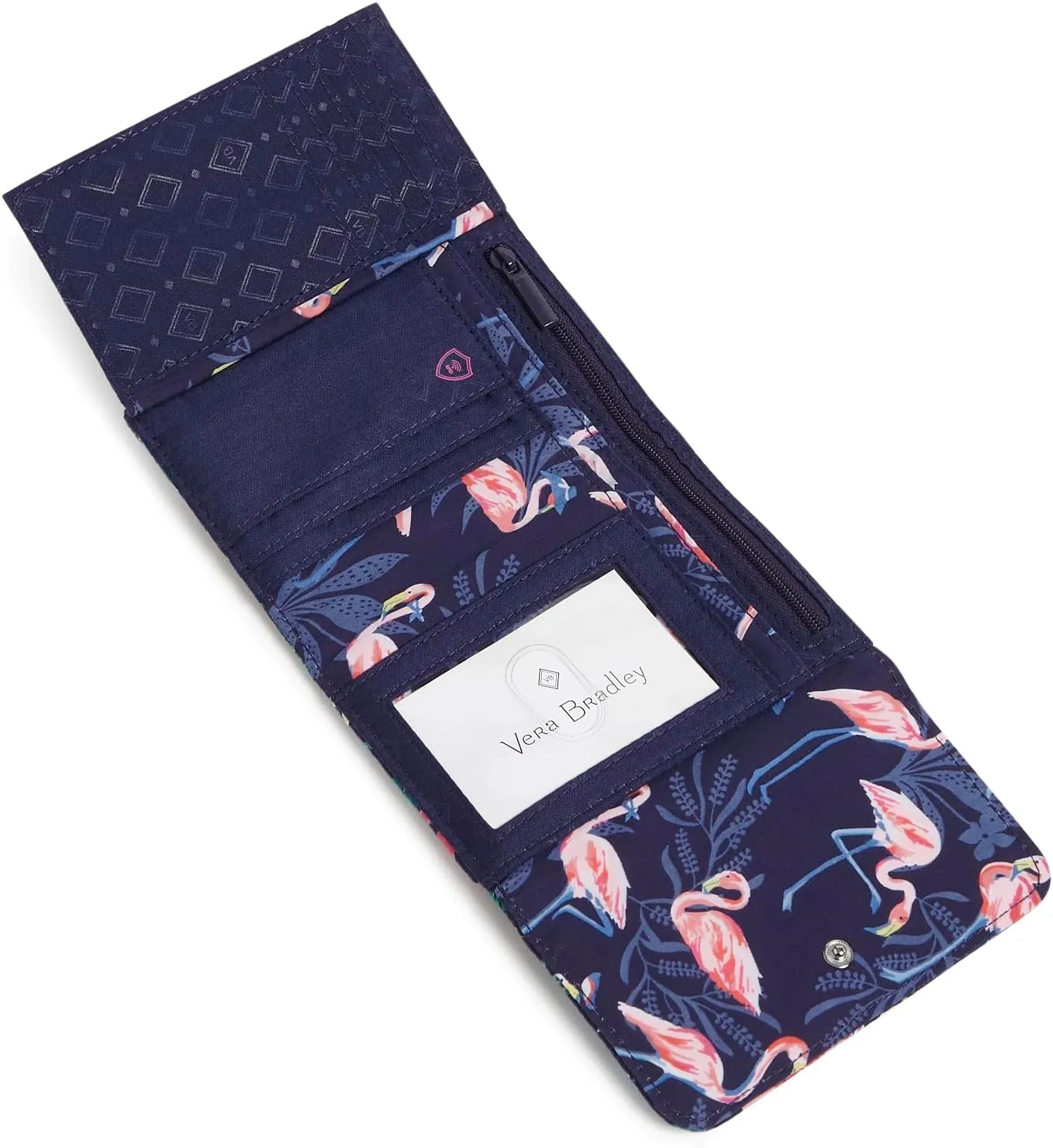 Vera Bradley Iconic RFID Riley Compact Wallet, Signature Cotton, Flamingo Garden