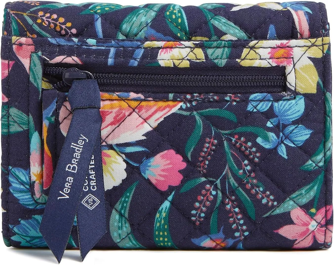 Vera Bradley Iconic RFID Riley Compact Wallet, Signature Cotton, Flamingo Garden