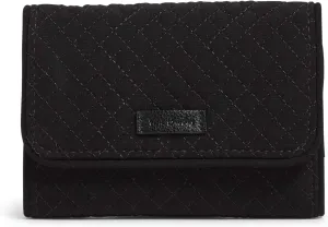 Vera Bradley Women's Microfiber Riley Compact Wallet With RFID Protection, True Black, One Size