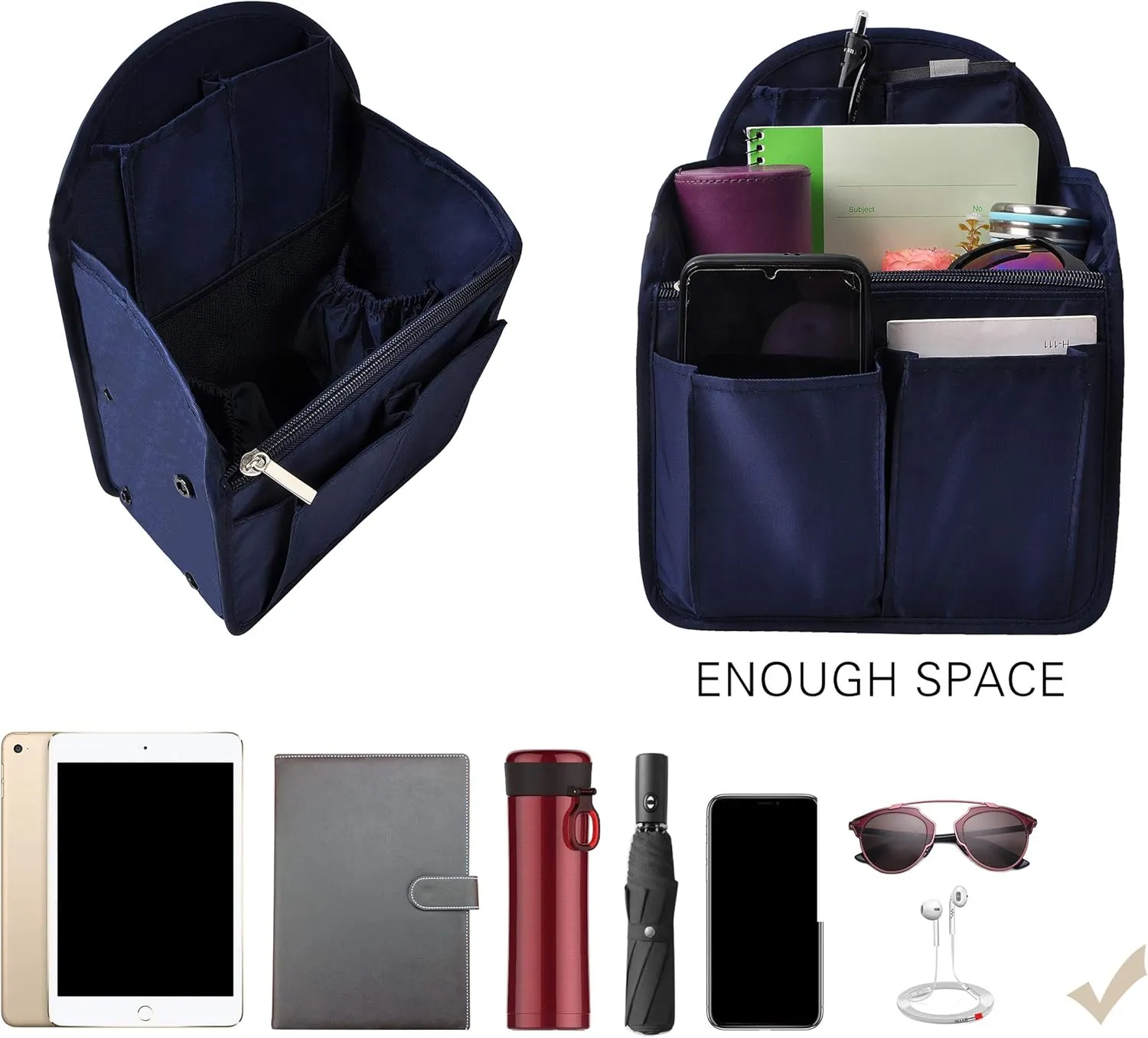 Vercord Backpack Organizer Insert Liner Hanging Travel Bag in Bag with Many Pockets