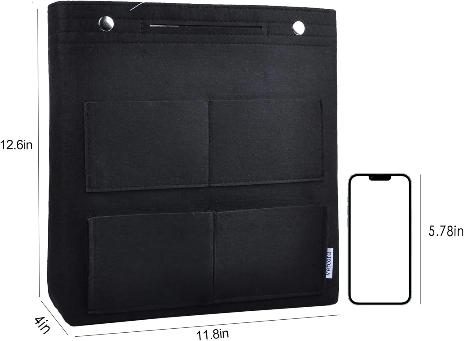 Vercord Extra Tall Felt Bag Organizer Vertical Height Design for Deep Tote and Backpack Bags Black