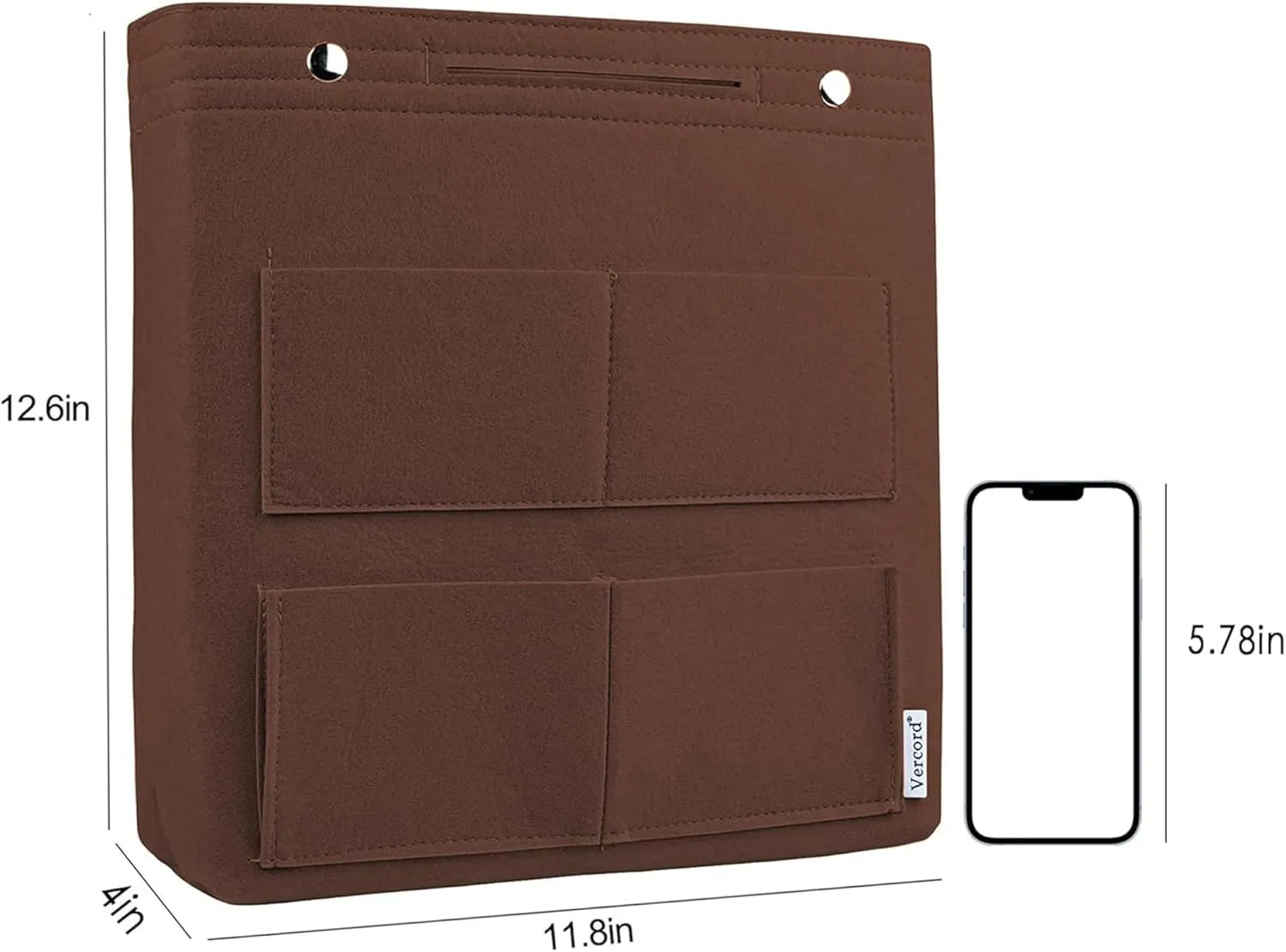 Vercord Extra Tall Felt Bag Organizer Vertical Height Design for Deep Tote and Backpack Bags Brown