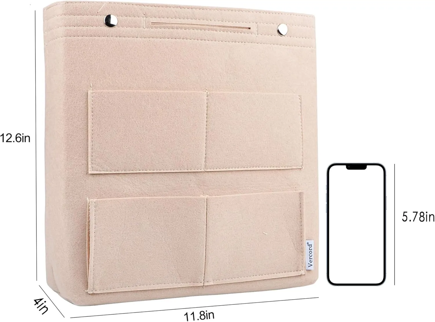 Vercord Extra Tall Felt Bag Organizer Vertical Height Design for Deep Tote and Backpack Bags Cream Beige
