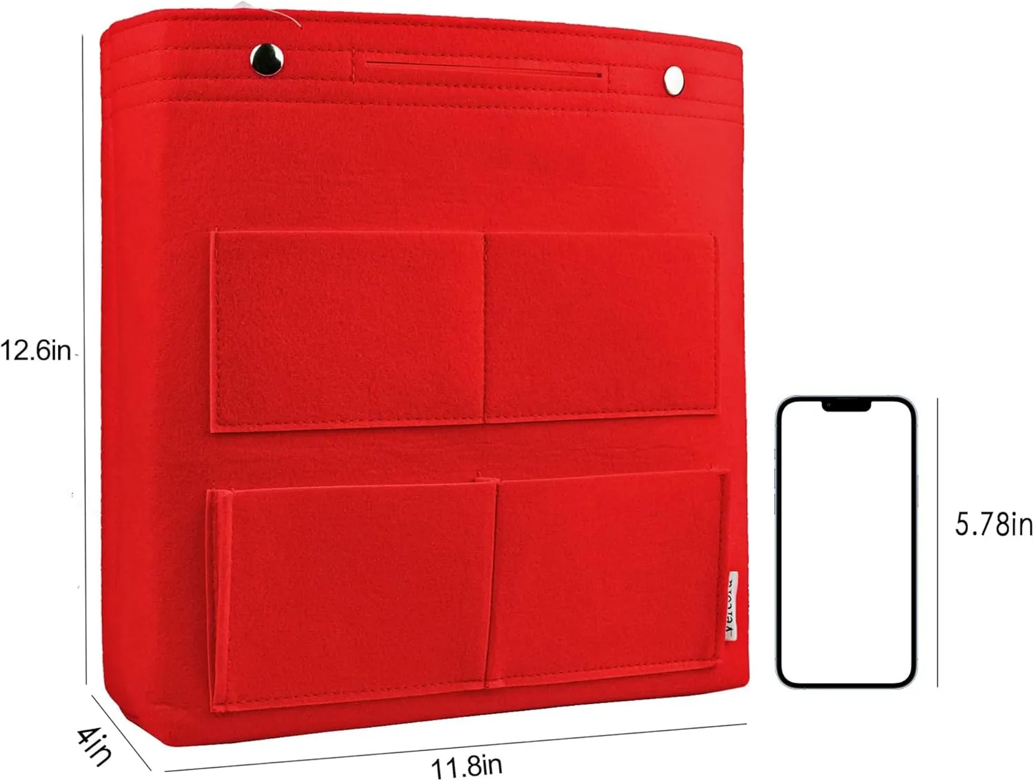 Vercord Extra Tall Felt Bag Organizer Vertical Height Design for Deep Tote and Backpack Bags Red