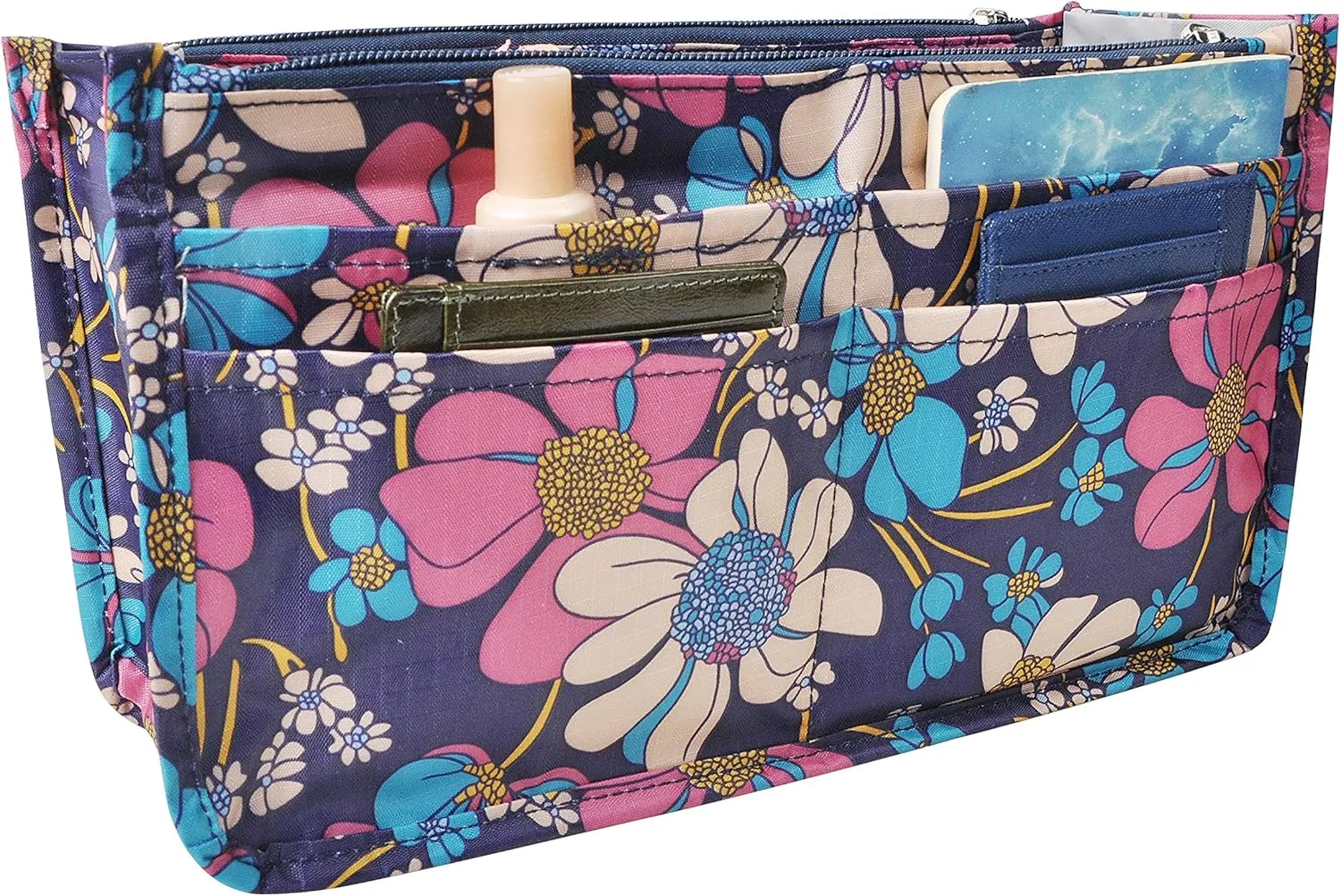 Vercord Patterned Purse Handbag Tote Pocketbook Bag Organizer Insert with Zipper Handle for Women Large Flowers