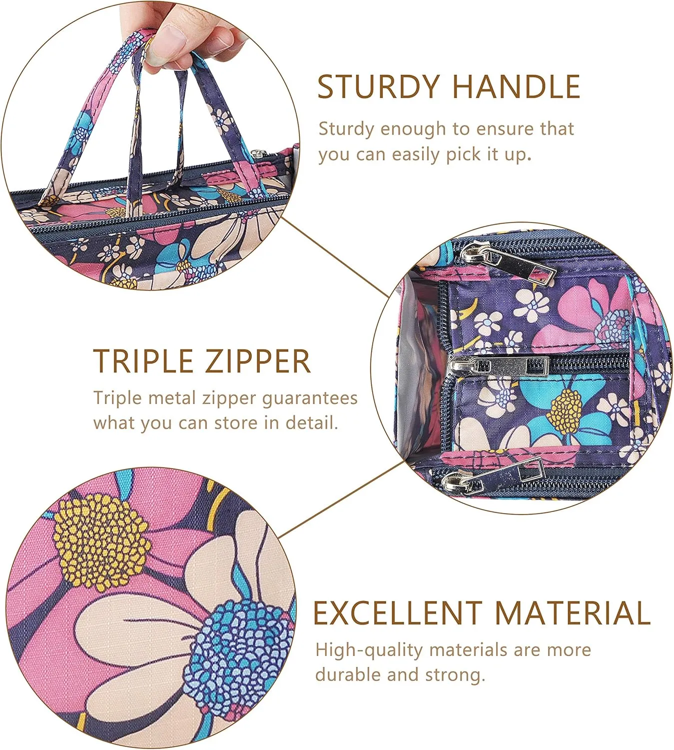 Vercord Patterned Purse Handbag Tote Pocketbook Bag Organizer Insert with Zipper Handle for Women Large Flowers