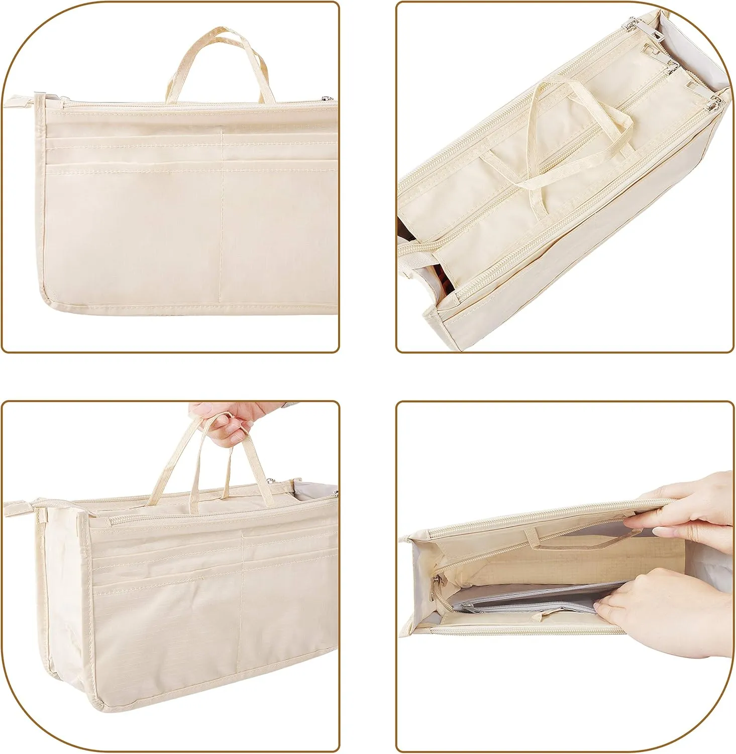 Vercord Patterned Purse Handbag Tote Pocketbook Bag Organizer Insert with Zipper Handle for Women Large Milky Beige