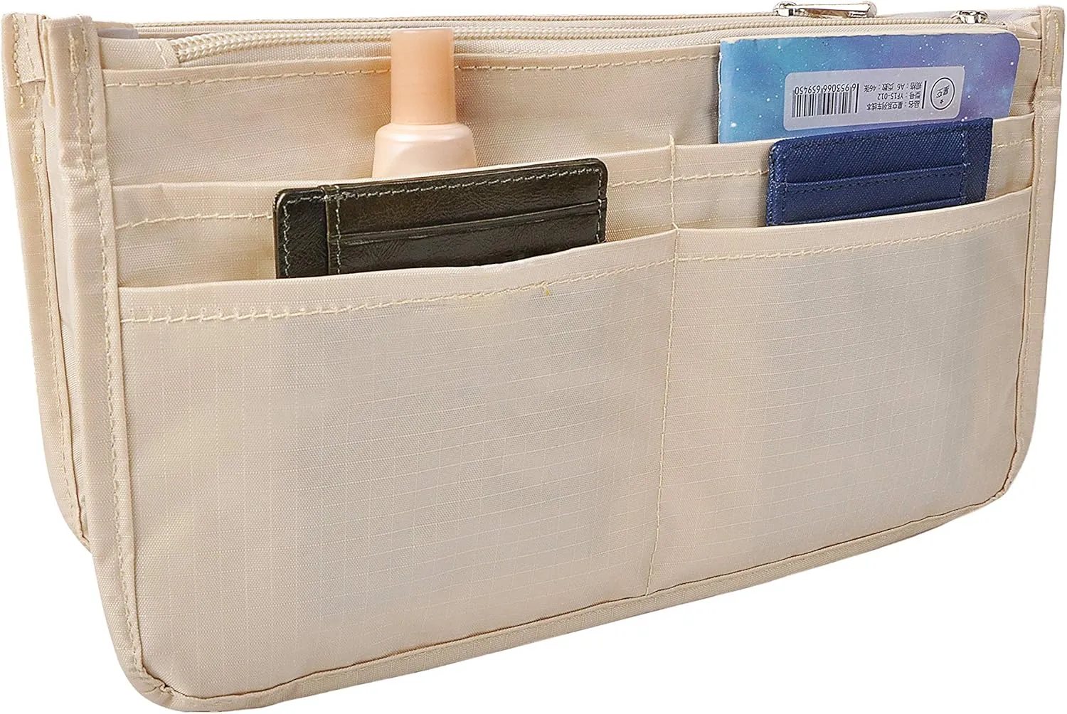 Vercord Patterned Purse Handbag Tote Pocketbook Bag Organizer Insert with Zipper Handle for Women Large Milky Beige