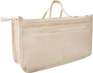 Vercord Patterned Purse Handbag Tote Pocketbook Bag Organizer Insert with Zipper Handle for Women Large Milky Beige