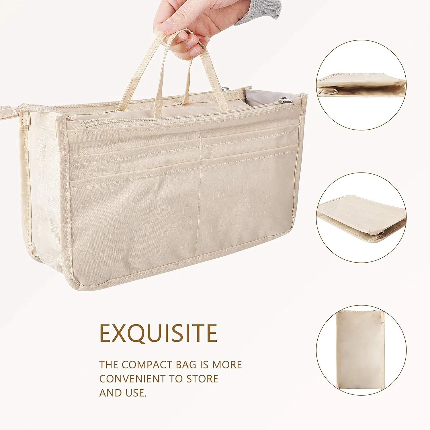 Vercord Patterned Purse Handbag Tote Pocketbook Bag Organizer Insert with Zipper Handle for Women Large Milky Beige