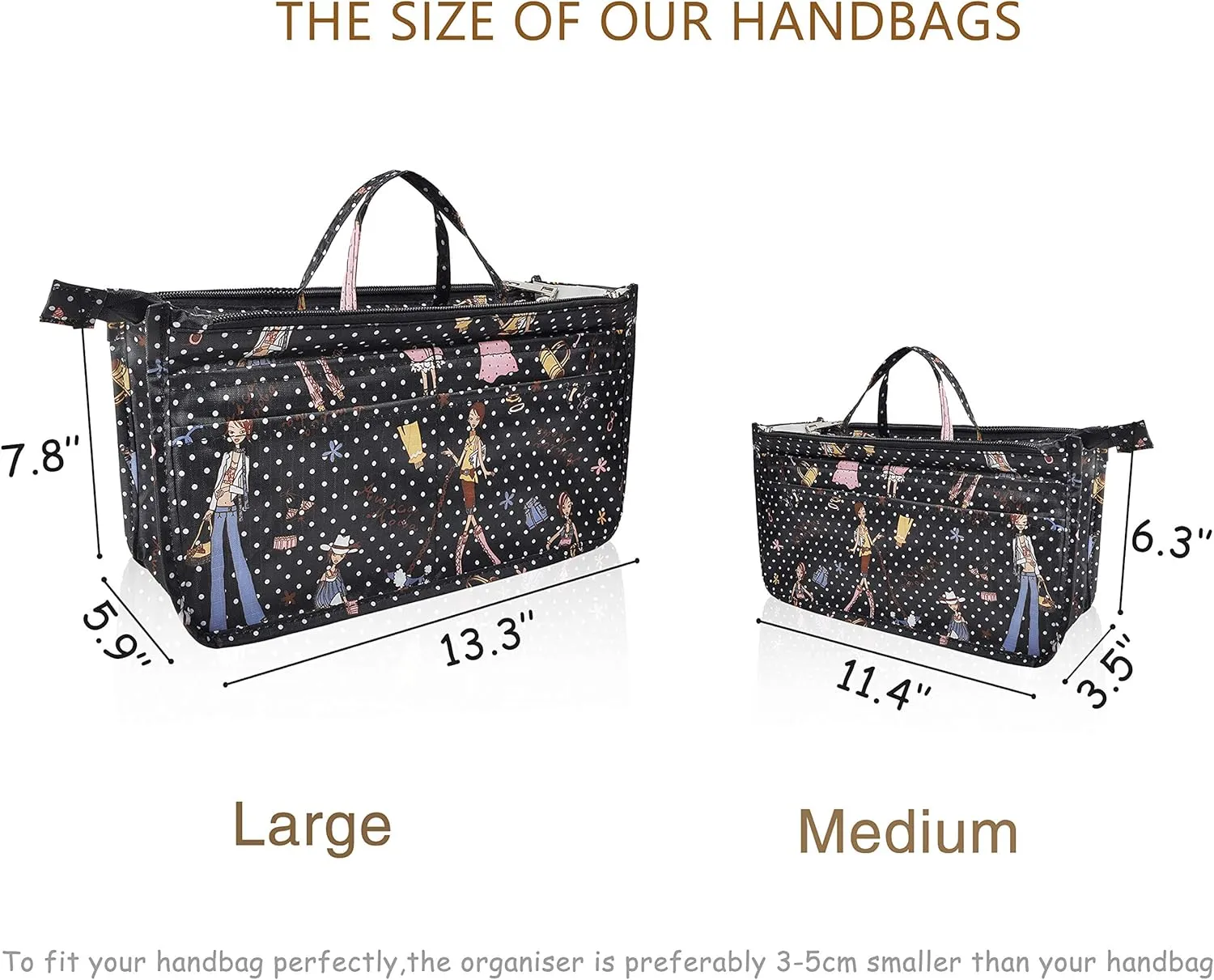 Vercord Patterned Purse Handbag Tote Pocketbook Bag Organizer Insert with Zipper Handle for Women Medium Beauty