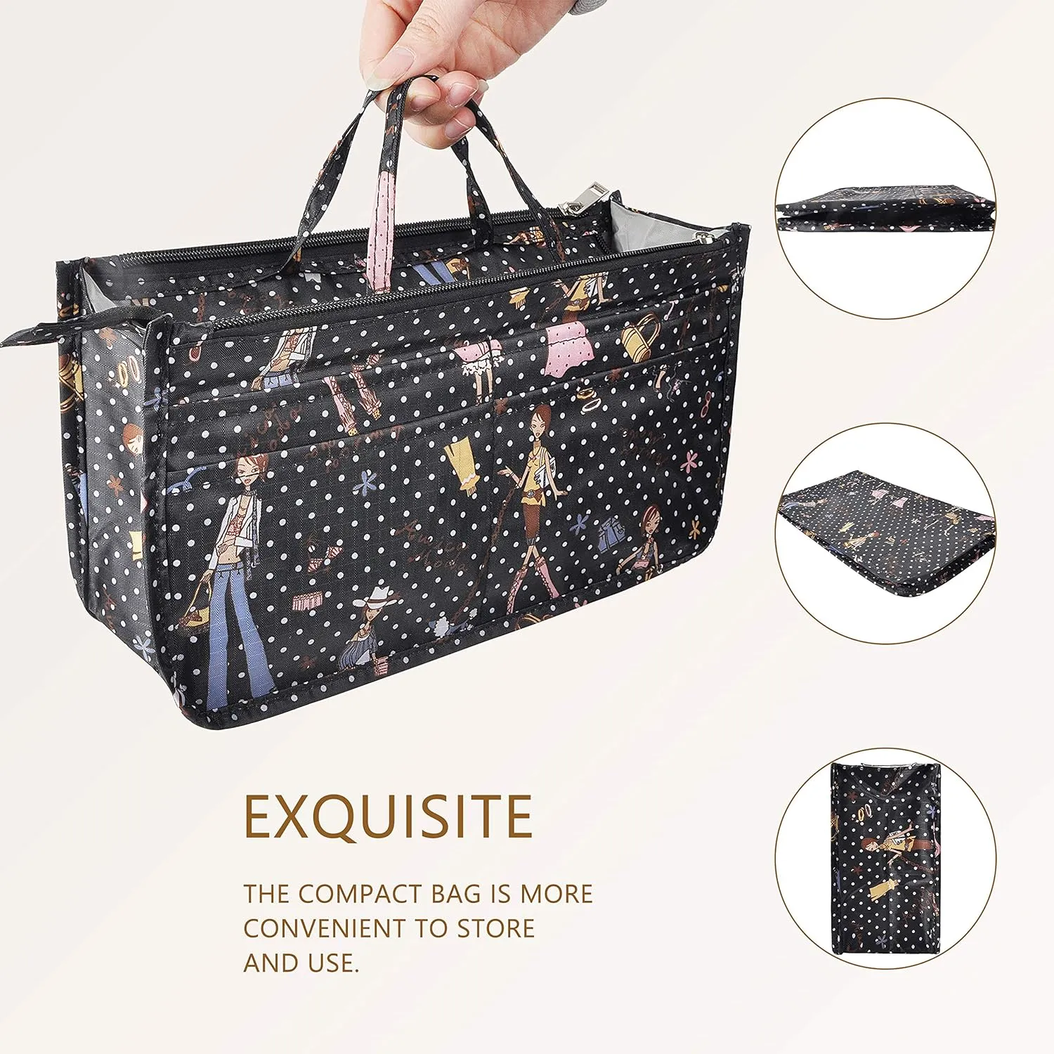 Vercord Patterned Purse Handbag Tote Pocketbook Bag Organizer Insert with Zipper Handle for Women Medium Beauty