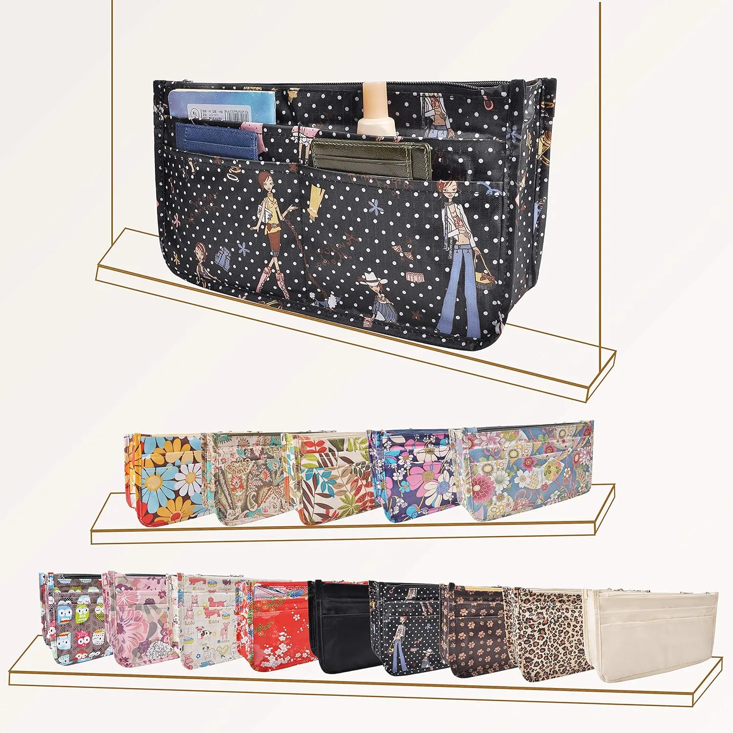 Vercord Patterned Purse Handbag Tote Pocketbook Bag Organizer Insert with Zipper Handle for Women Medium Beauty