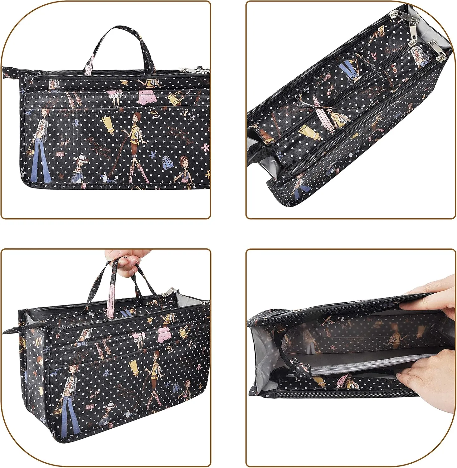 Vercord Patterned Purse Handbag Tote Pocketbook Bag Organizer Insert with Zipper Handle for Women Medium Beauty