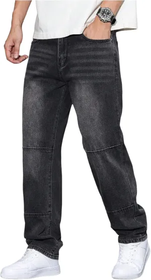 Verdusa Men's Faded Straight Leg Casual Denim Pants Vintage Jeans with Pockets