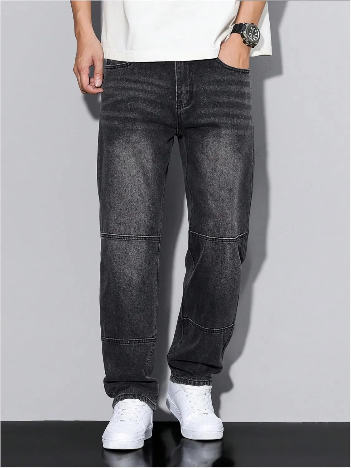 Verdusa Men's Faded Straight Leg Casual Denim Pants Vintage Jeans with Pockets