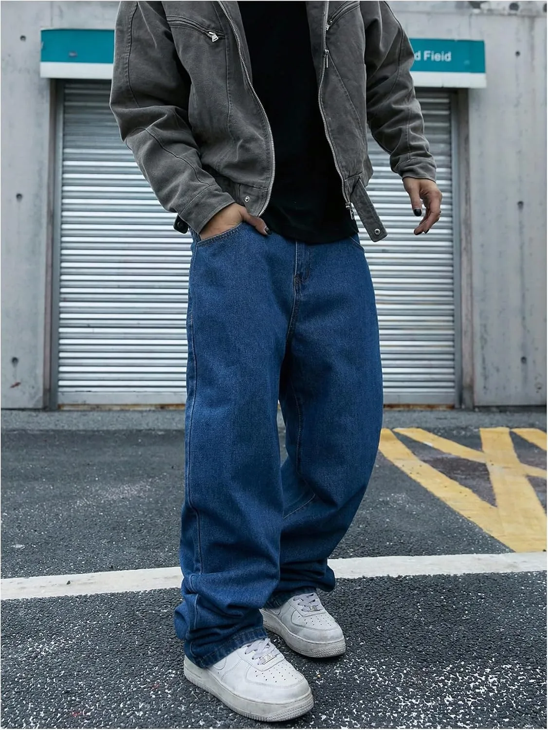 Verdusa Men's Vintage Baggy Jeans Wide Leg Denim Pants with Pockets