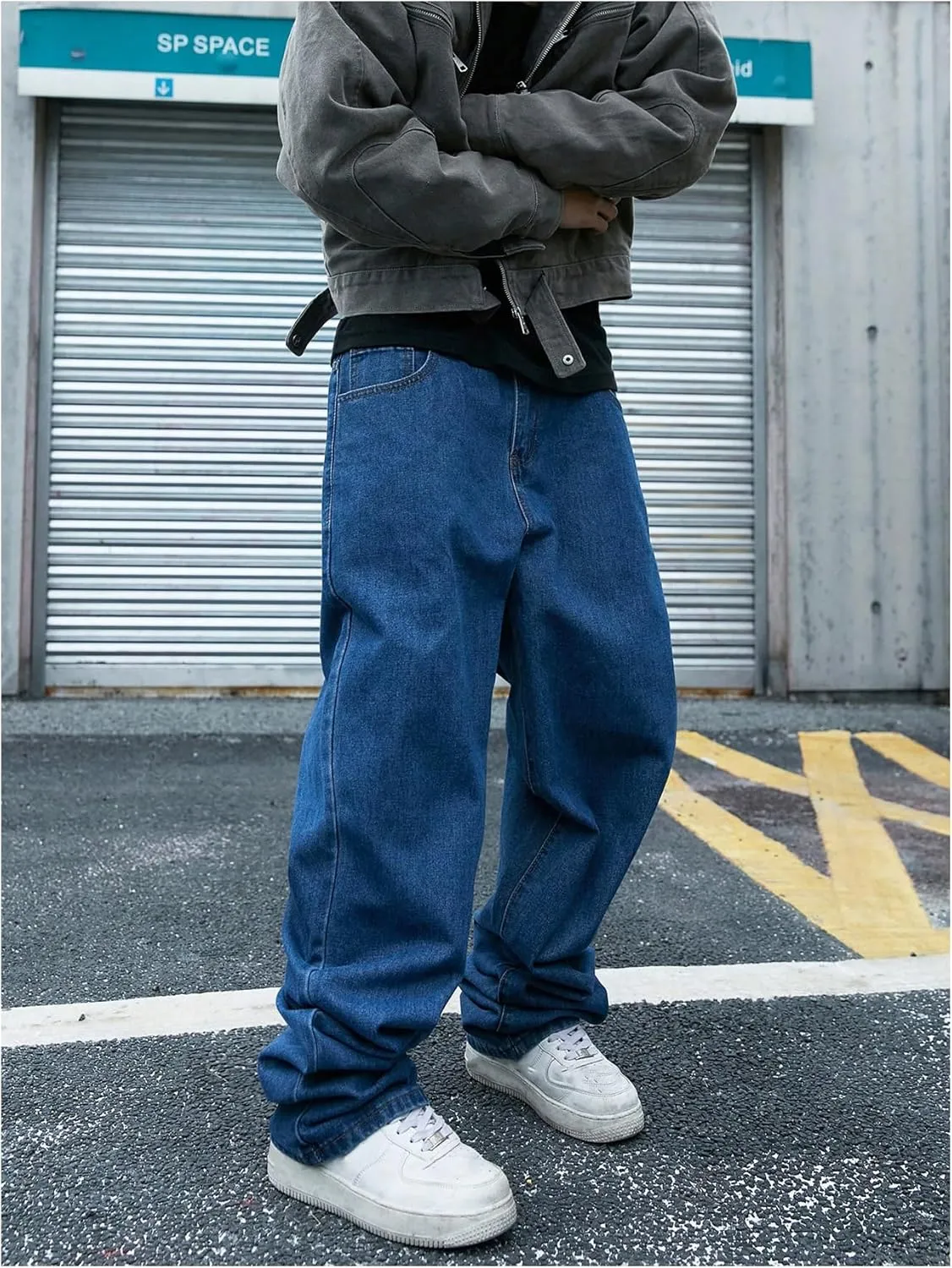 Verdusa Men's Vintage Baggy Jeans Wide Leg Denim Pants with Pockets