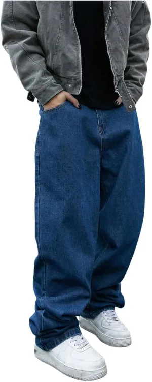 Verdusa Men's Vintage Baggy Jeans Wide Leg Denim Pants with Pockets