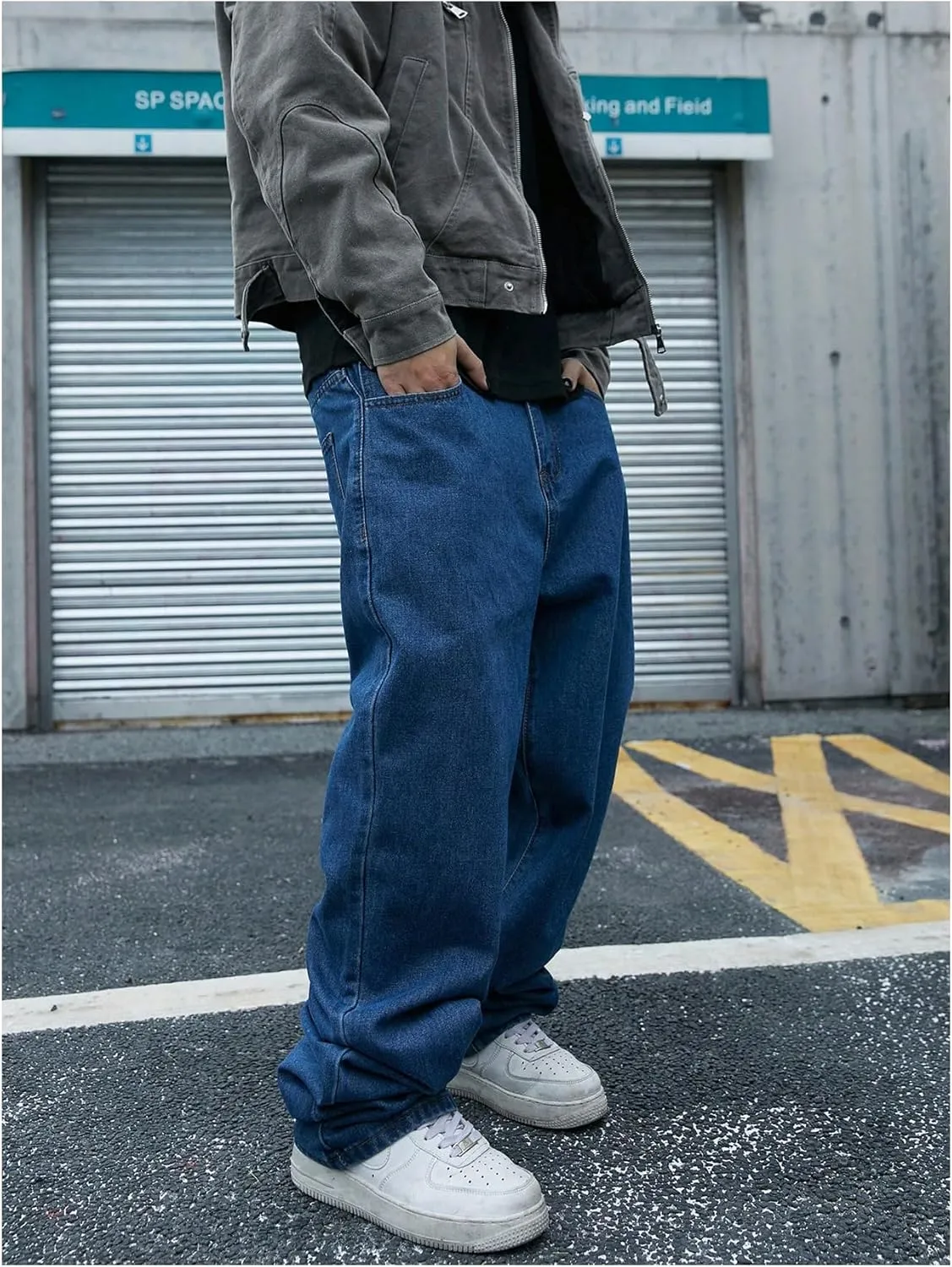 Verdusa Men's Vintage Baggy Jeans Wide Leg Denim Pants with Pockets