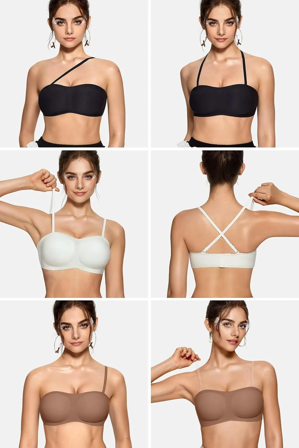 Vertvie Women's Wireless Strapless Bra Seamless Padded Bandeau Bra Non-Slip Silicone Tube Top Push Up Convertible Bralette