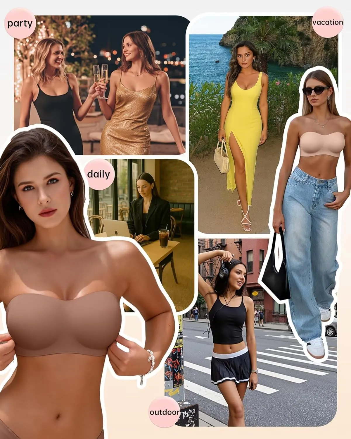 Vertvie Women's Wireless Strapless Bra Seamless Padded Bandeau Bra Non-Slip Silicone Tube Top Push Up Convertible Bralette