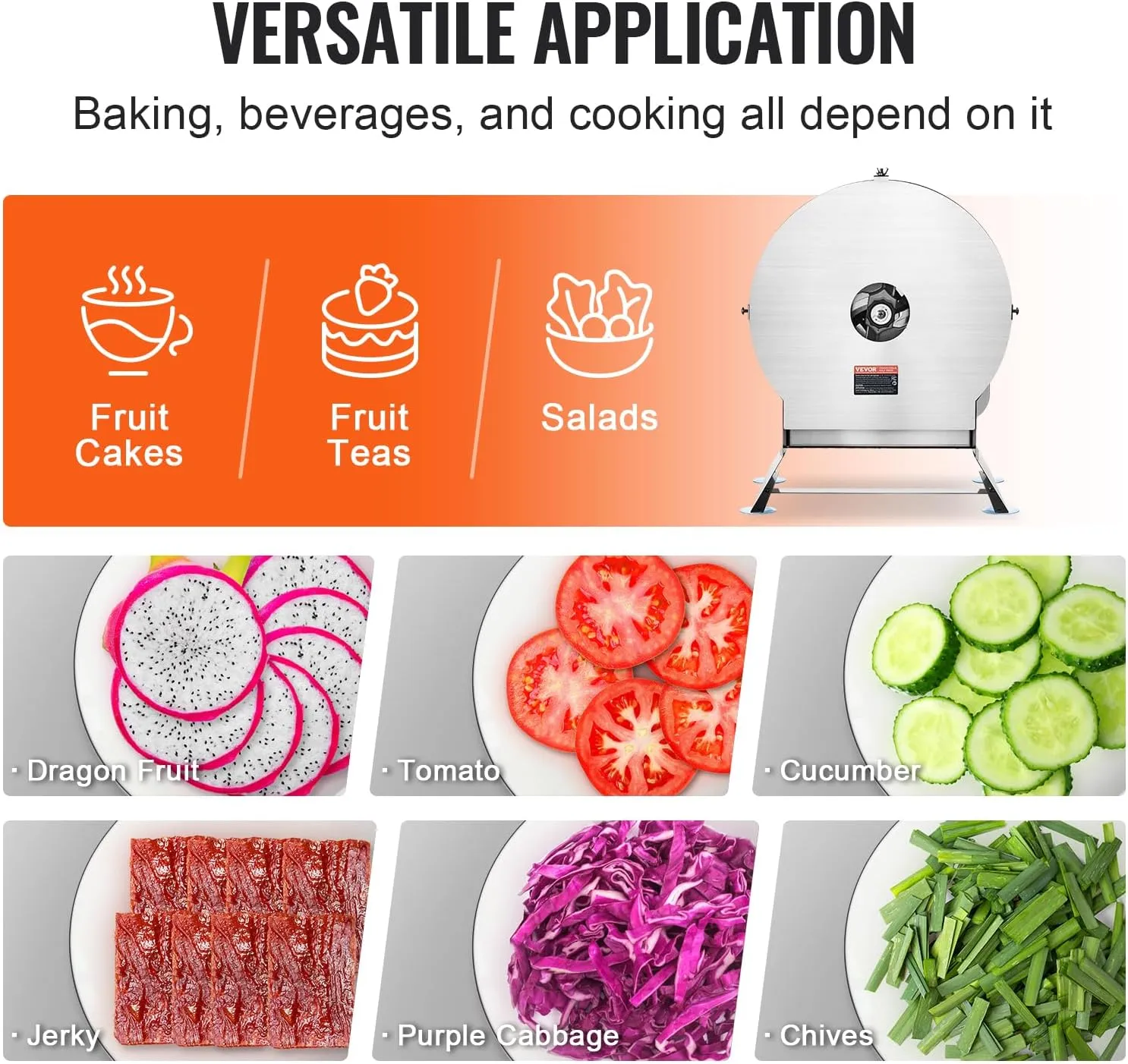 VEVOR Electric Vegetable Slicer, 0-0.5"/0-12mm Thickness Adjustable Commercial Slicer Machine, Convertible to Manual, Stainless Steel Food Cutter Slicing Machine, Large Feed Port for Potato, Tomato
