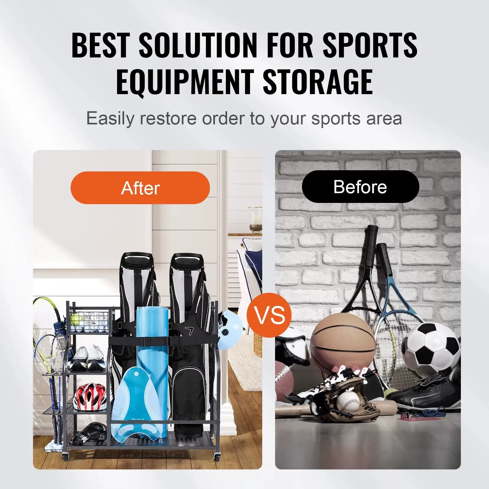 VEVOR Golf Storage Garage Organizer Other Sports Equipment Storage Rack Outdoor Sport Gear and Toy Storage with Baskets & Hooks