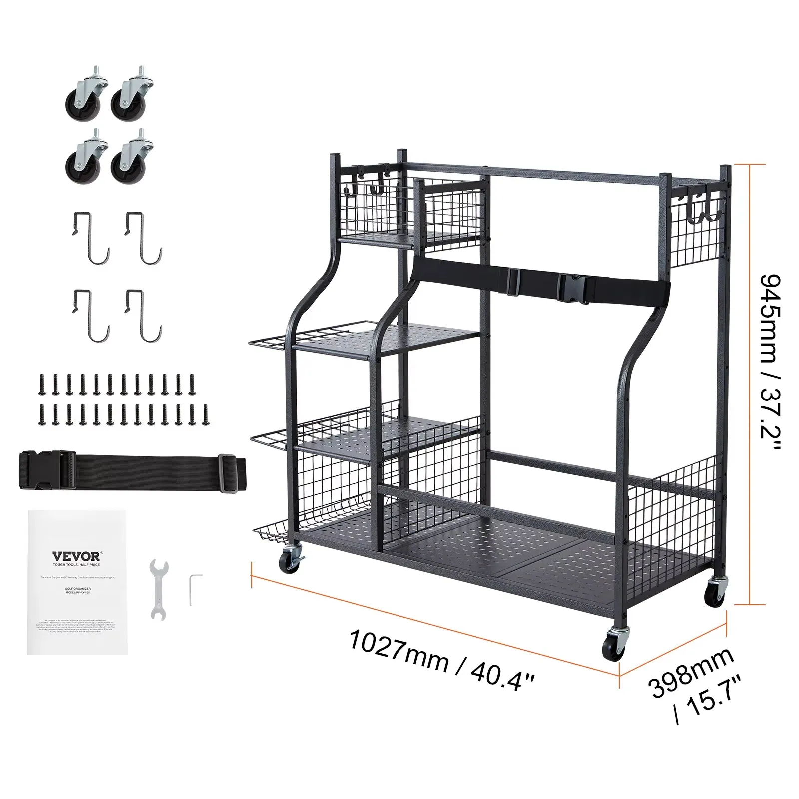VEVOR Golf Storage Garage Organizer Other Sports Equipment Storage Rack Outdoor Sport Gear and Toy Storage with Baskets & Hooks