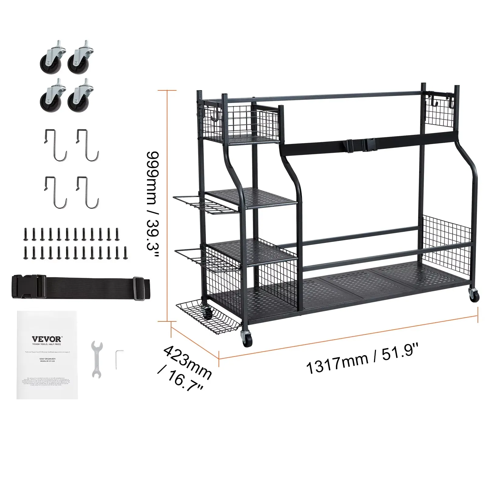 VEVOR Golf Storage Garage Organizer Other Sports Equipment Storage Rack Outdoor Sport Gear and Toy Storage with Baskets & Hooks