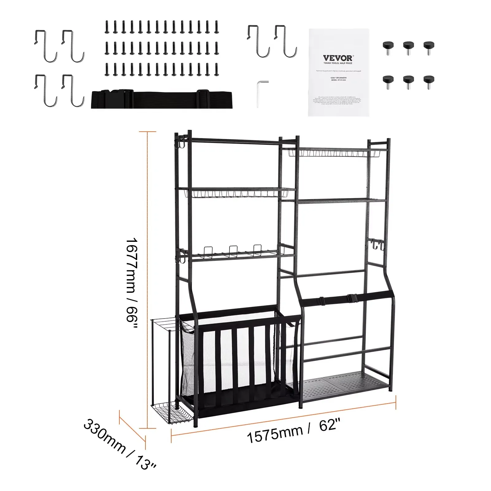 VEVOR Golf Storage Garage Organizer Other Sports Equipment Storage Rack Outdoor Sport Gear and Toy Storage with Baskets & Hooks