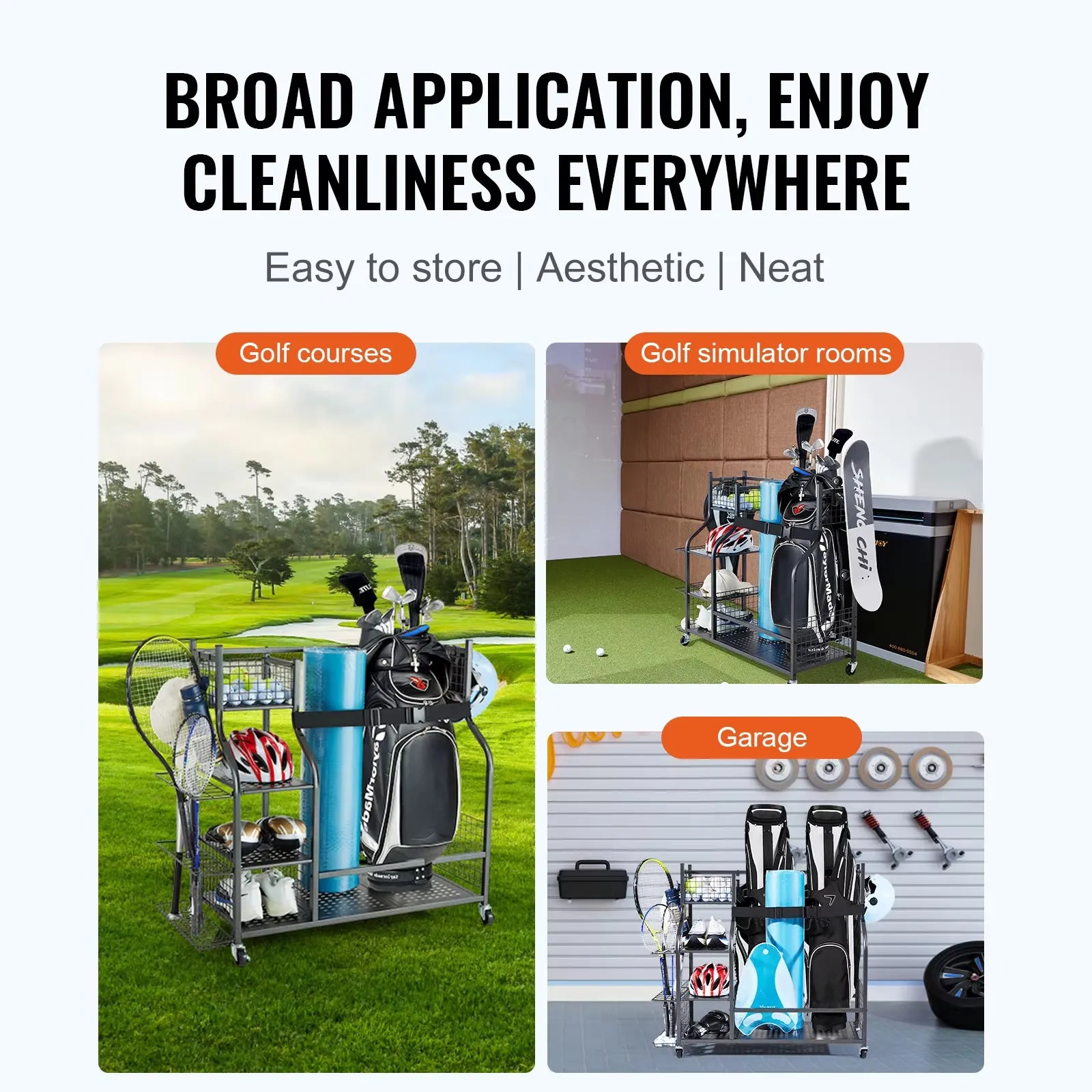 VEVOR Golf Storage Garage Organizer Other Sports Equipment Storage Rack Outdoor Sport Gear and Toy Storage with Baskets & Hooks