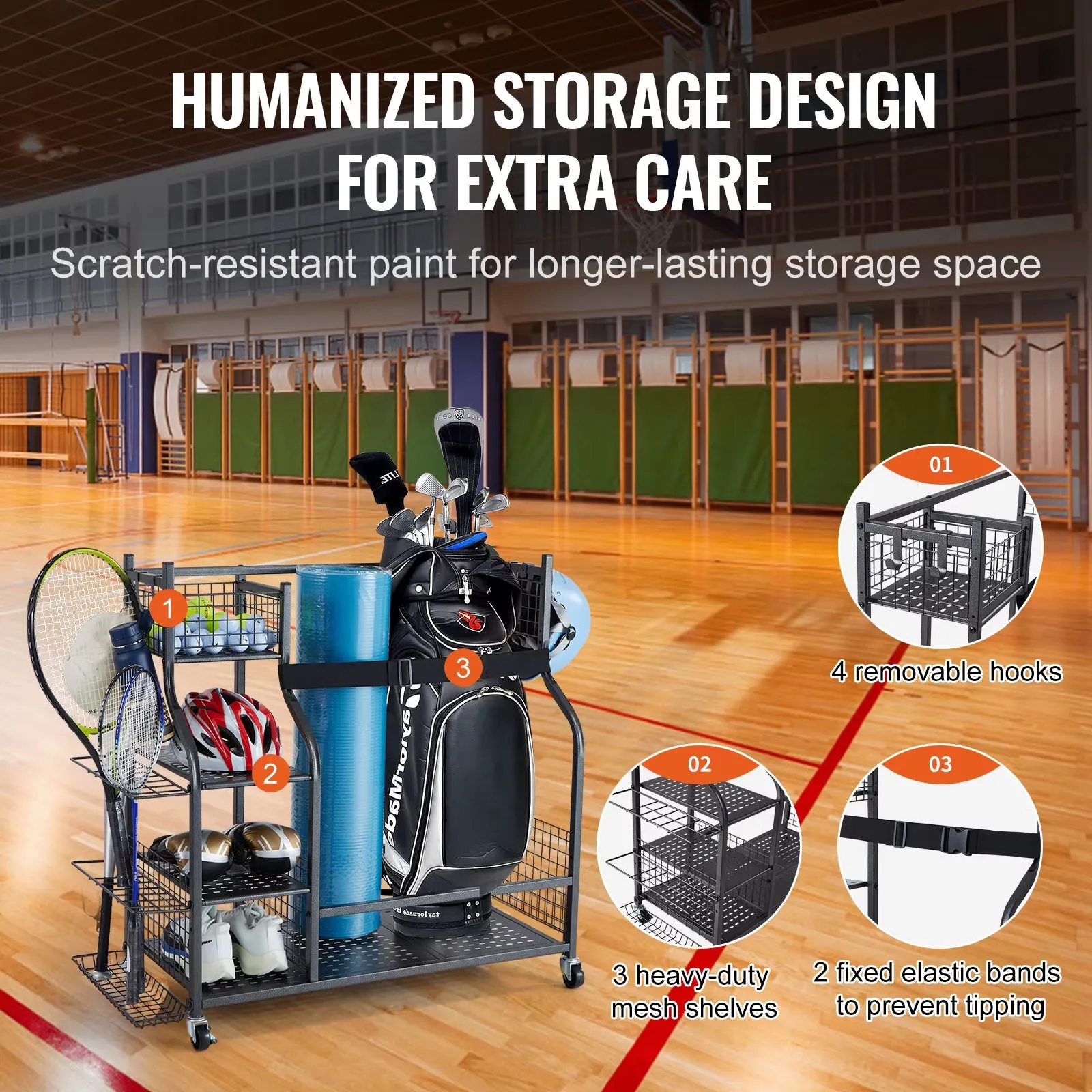 VEVOR Golf Storage Garage Organizer Other Sports Equipment Storage Rack Outdoor Sport Gear and Toy Storage with Baskets & Hooks